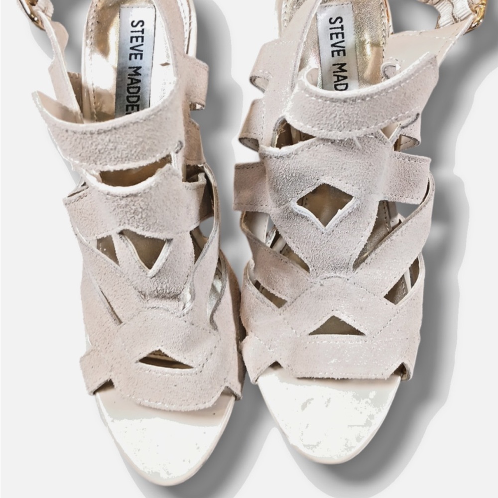Steve Madden Cream Heels with Geometric Cut-Out Design